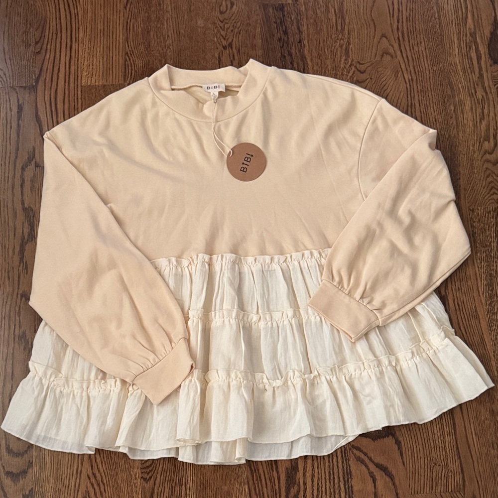 BiBi Cream Ruffle Blouse NWT - Picture 8 of 10